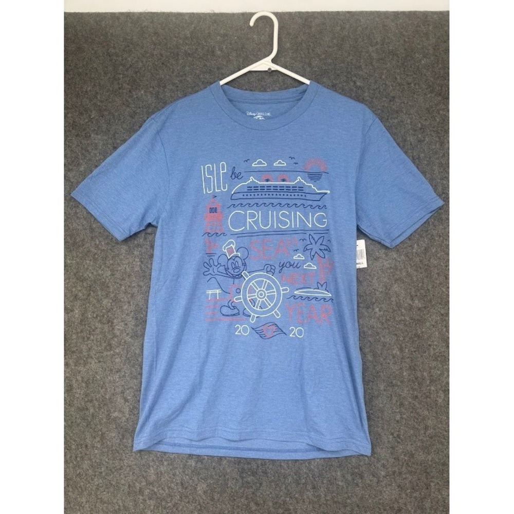 Disney Cruise Line Mens Blue Mickey Mouse Isle Be Cruising 2020 T-Shirt Sz S NWT